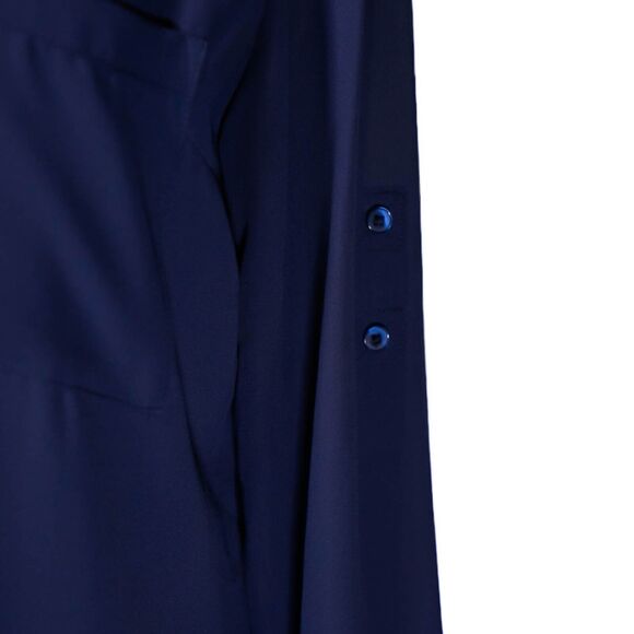 Express Women's Shirt Button Up Blue Floral Lace V-Neck Slim Fit Blouse Top M - Picture 10 of 11